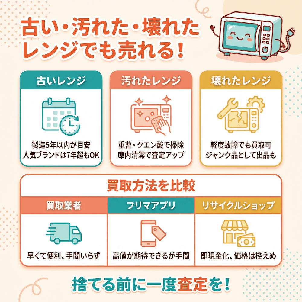 古い・汚れた・壊れたレンジでも売れる!