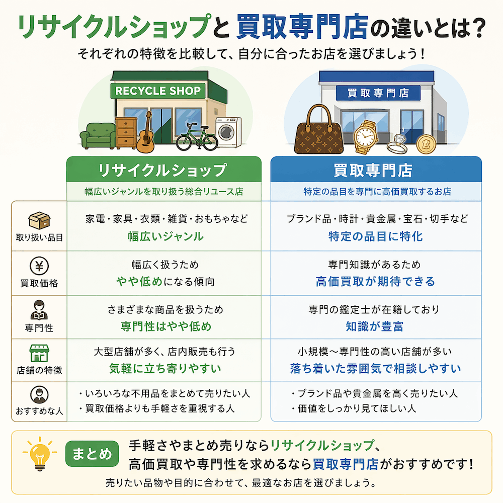 リサイクルショップと買取専門店の違い