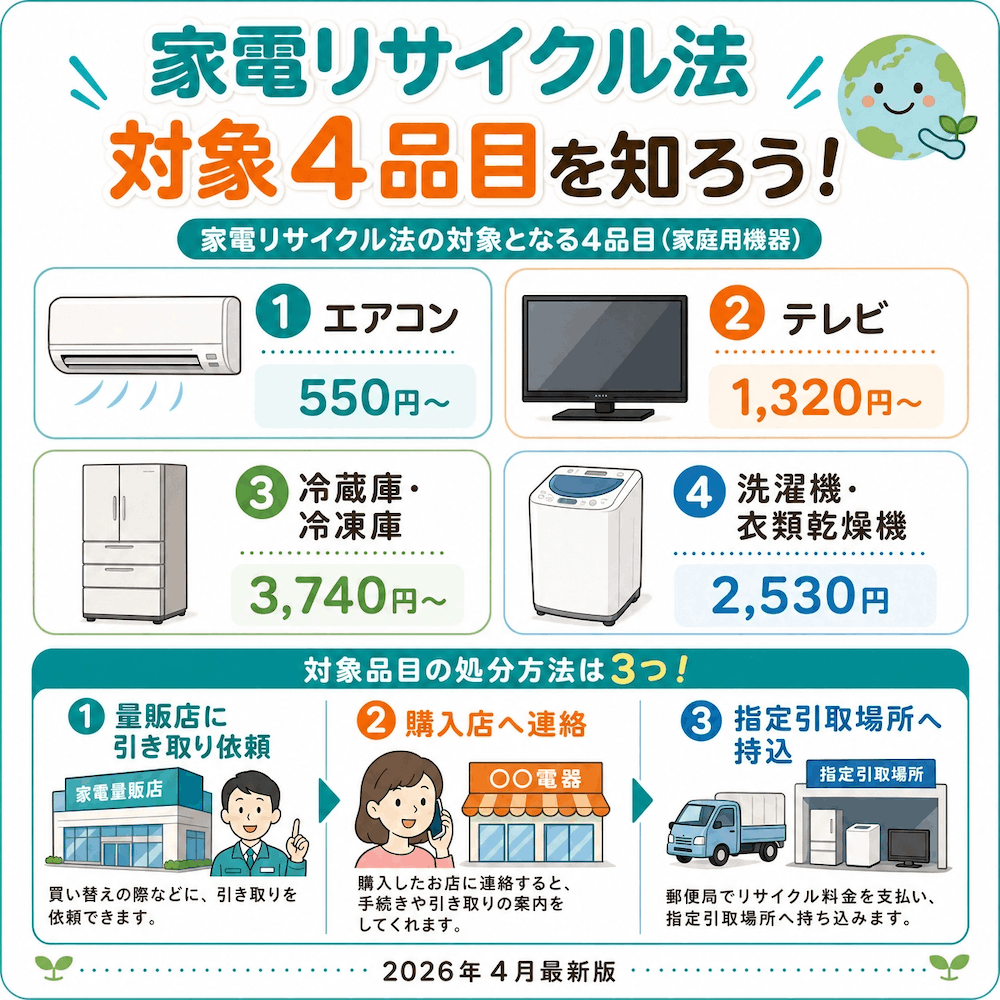 家電リサイクル法 対象4品目を知ろう。